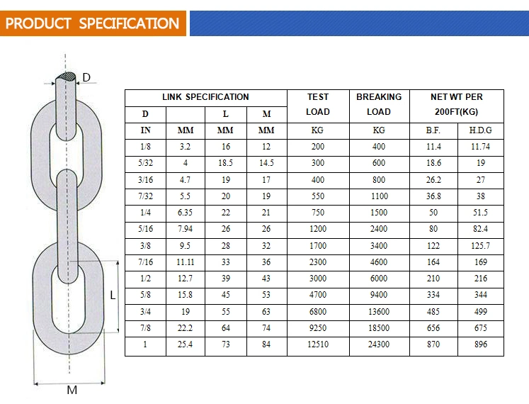 China Manufacturer of 10mm or " 3/8" Stainless Steel 304 316 Link Chain